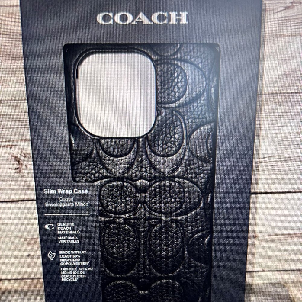 Coach Slim Wrap Case For iPhone 15 Pro Black Embossed Black All Over Print NIB